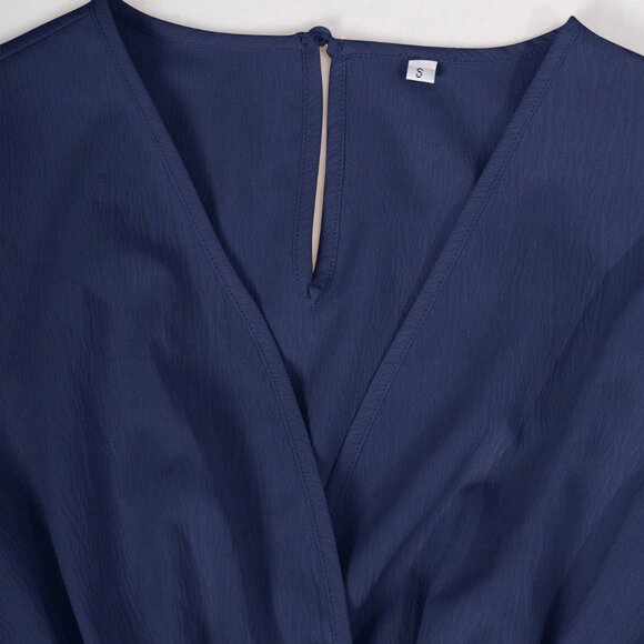 Navy Blue Elegant Women's Solid Color Lantern Sleeve Jumpsuit - Picture 9 of 9